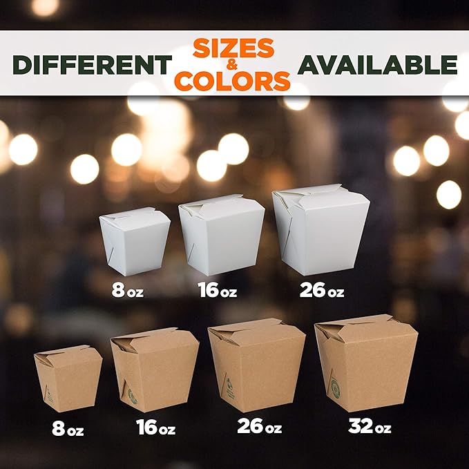 Fit Meal Prep 50 Pack 26 oz 4 x 3 Rectangle Paper Chinese Take Out Food Containers, Plain White Half Quart Chinese Asian To Go Boxes