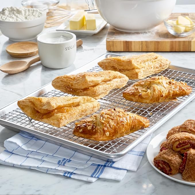 Chicago Metallic Baking Sheet and Nonstick Cooling Rack Set, Large Half Sheet Pan with Wire Rack, Heavy-Gauge Recycled Aluminum, Even Heat Distribution, Oven Safe, Hand Wash