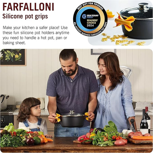 Farfalloni-Shaped Pot Holders, Pack of 3, Pot Holders for Kitchen Cookware, Silicone Oven Grips| from a Collection of Different Pasta-Shaped Unique Kitchen Gadgets, by Monkey Business