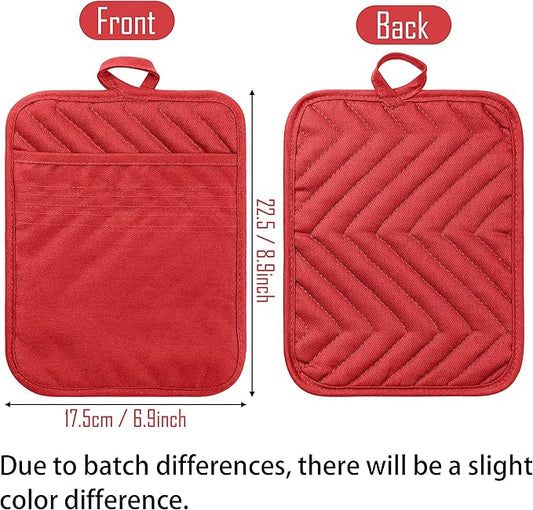 5Pack Pocket Pot Holders Cotton Heat Resistant Potholder Multipurpose Hot Pads Machine Washable Oven Mitts Potholders Bulk for Daily Kitchen Baking and Cooking 7 x 9 Inch Red