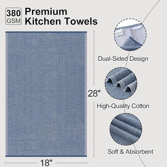 Mordimy Premium Kitchen Towels 6 Pack (18 x 28 Inches, Navy Blue), Large Cotton Kitchen Hand Towel, Flat & Terry Dish Towels for Drying Dishes, Super Absorbent Tea Dishtowels Set with Hanging Loop