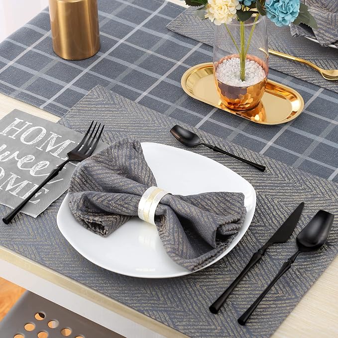 Lemeya 24-Piece Black Silverware Set for 6,Modern 18/10 Stainless Steel Flatware Set,Unique Rustic Cutlery Utensils Set,Spoon and Fork Set for Home, Restaurant,Wedding,Mirror Polished,Dishwasher Safe