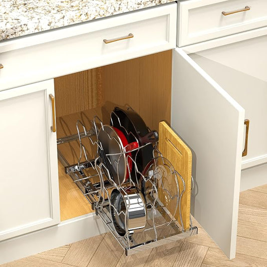 Simple Houseware Organizer Pull Out Under Cabinet Sliding Shelf for Kitchen,Bathroom, Pantry Pan and Pot Lid, Silver