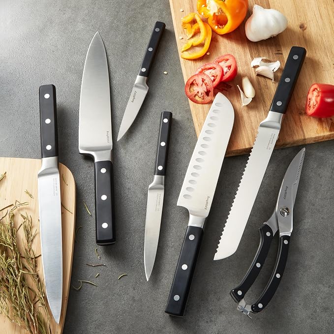 Berghoff DiNA Gene Stainless Steel Chef's Knife 8in with Triple Rivets Handle Sharp Wide Blade for Paring Cutting Slicing Fruits Vegetables Meat Fish Well Balanced, 20 cm