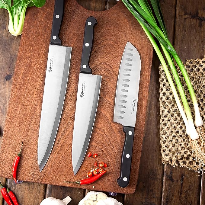8-Inch Chef Knife – Full Tang Razor-Sharp High Carbon Stainless Steel Blade – Hollow Grind Edge – Ergonomic Grip Handle – Professional Kitchen Knife, Black