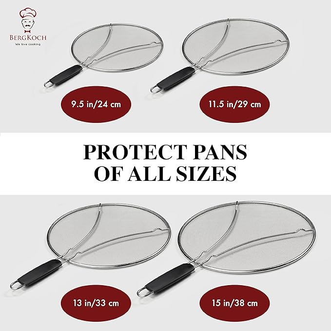 Splatter Screen for Frying Pan - 9.5 Inch Stainless Steel Grease Splatter Guard - Cover Oil Splash when Sizzling Bacon, Cooking Fried Chicken or Popcorn