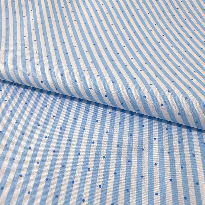 Light Weight Natural Cotton Fabric by the Yard DIY Making Supplies Quilting Patchwork Fabric Fat Quarter Bundles DIY for Quilting Cotton Patchwork Cushions (Blue Striped dots, 1 Yard)