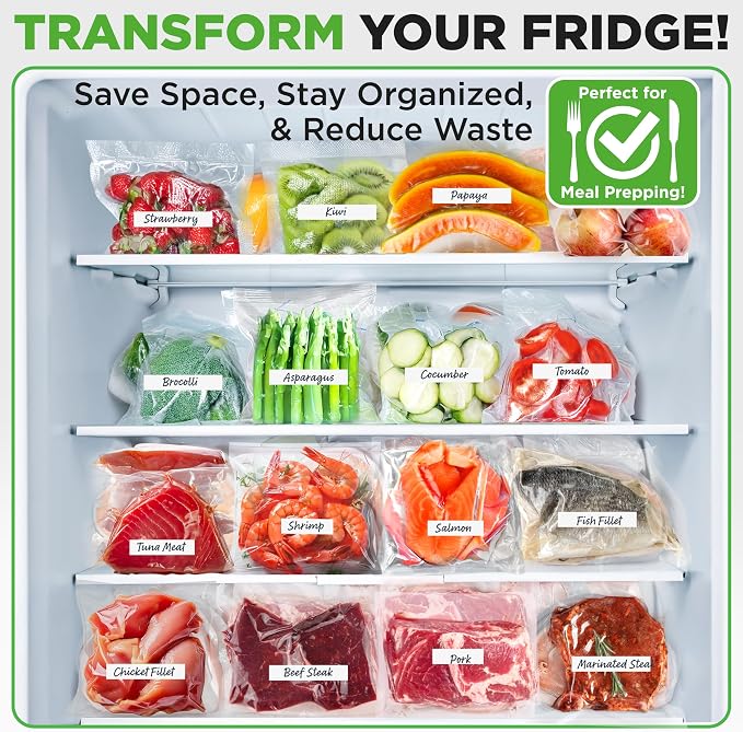 NutriChef Vacuum Sealer Bags 8x50 Rolls 2 pack Compatible with All Brands, Commercial Grade, Heavy Duty, Great for vac storage, Meal Prep or Sous Vide