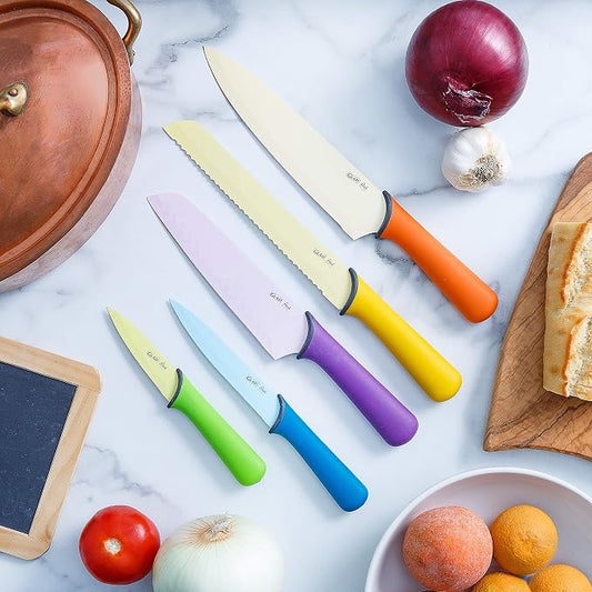Glad Knife Set for Kitchen – Stainless Steel Chef Knives with Sheaths | Sharp Colored Blades with Non-Slip Handles | Assorted Nonstick Cooking Essentials for Home