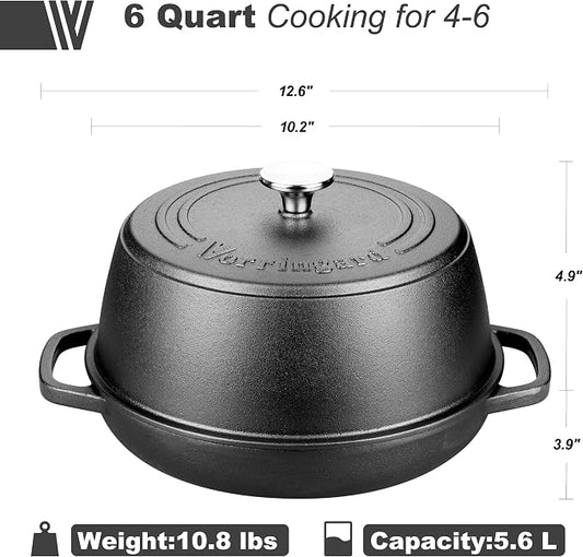 VORRINGARD Pre-seasoned Cast Iron Dutch Oven Pot with Lid for Bread Baking, Include Sourdough Bread Baking Supplies like Banneton Bread Proofing Basket, Bread Oven, 6 Quart