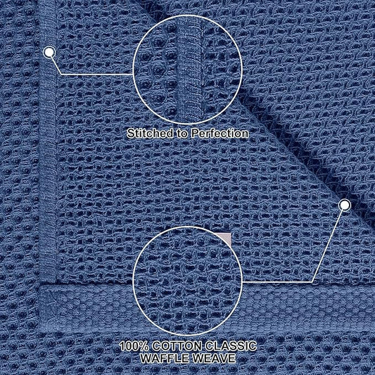 Homaxy 100% Cotton Kitchen Towels and Dishcloths Set, 12 x 12 Inches and 13 x 28 Inches, Set of 10 Bulk Kitchen Towels Set, Ultra Soft Absorbent Dish Cloths for Washing Dishes, Navy Blue