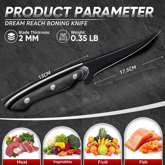 Dream Reach Fish Fillet Knife - Sharp Deboning Poultry and Meat Boning Knife Kitchen BBQ, Professional Fish Knives with Full Tang Handle