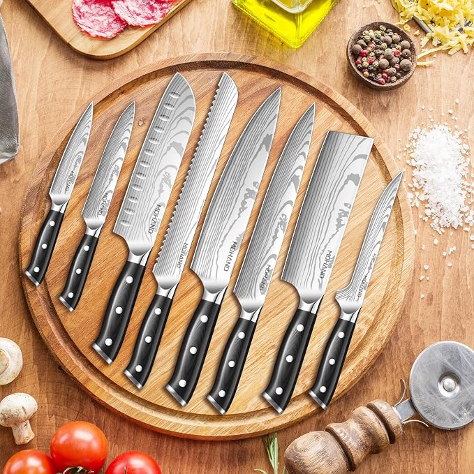 MDHAND Chef Knife Set with Roll Bag, 18PCS High Carbon Stainless Steel Ultra Sharp Professional Chef Knives Sets with Ergonomic Pakkawood Handle for Home Kitchen Cooking, Dishwasher Safe, Chef Gifts