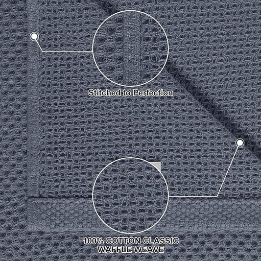 Homaxy 100% Cotton Kitchen Towels and Dishcloths Set, 12 x 12 Inches and 13 x 28 Inches, Set of 16 Bulk Kitchen Towels Set, Ultra Soft Absorbent Dish Cloths for Washing Dishes, Dark Grey