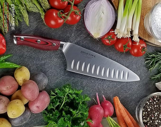 Ergo Chef Crimson Series 6 Piece Set 8-In Chef knife, 8-In Off-Set Bread Knife, 3.5-In Paring Knife, 3 Knife Covers/Edge Guards - Forged German Stainless Steel - Durable G10 Handless