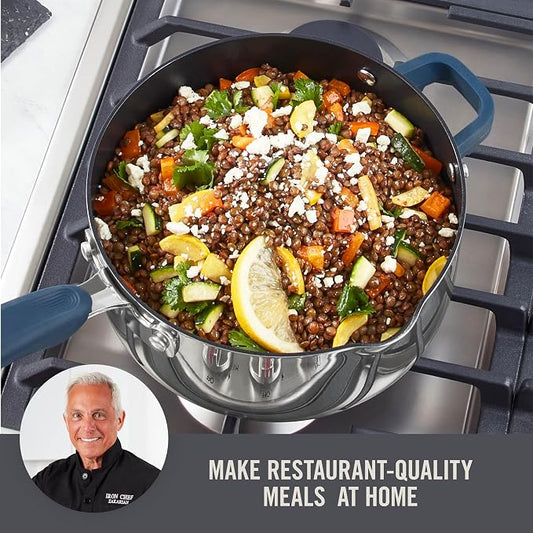 Zakarian x Dash TruPro® Nonstick Stainless Steel Stacking Sauce Pan Set - Compact Cookware Set for Everyday Cooking - Non-Stick, Space-Saving, and Oven-Safe - Blue, 6-Piece Set