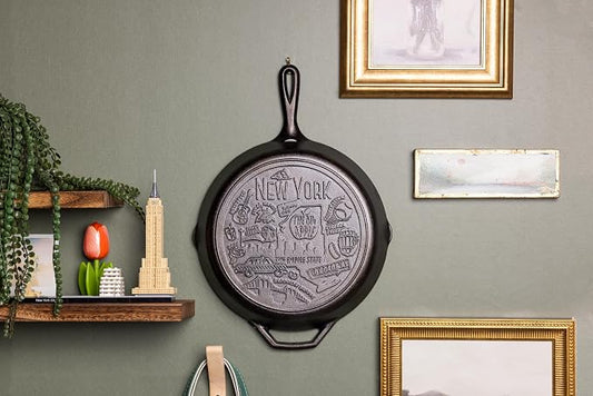 Lodge 12 Inch Cast Iron Skillet – Pre-Seasoned Frying Pan with Teardrop Handle – Oven, Stovetop, Grill & Campfire Use – Made in USA – Non-Toxic, Even-Heating Cookware – New York