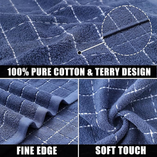 Mordimy 100% Cotton Terrycloth Kitchen Towels and Dishcloths Sets, Soft and Absorbent Checkered Dish Towels, Quick Drying Dish Rags for Washing Dishes, 4 Pack 16" x 26" & 4 Pack 12" x 12", Navy Blue