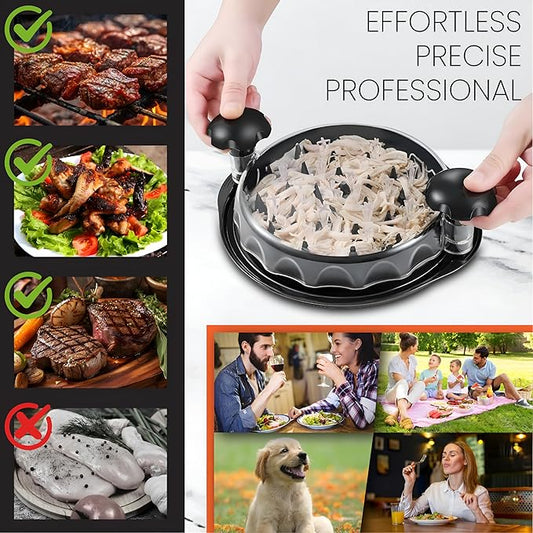 Chicken Shredder Tool Twist Large - 10" Meat Shredder for Chicken Breast, Pork, Beef & Pulled Pork, Visible Meat Grinder Machine with Brush & Fork, Anti-Slip Base, Ergonomic Handle, BPA Free