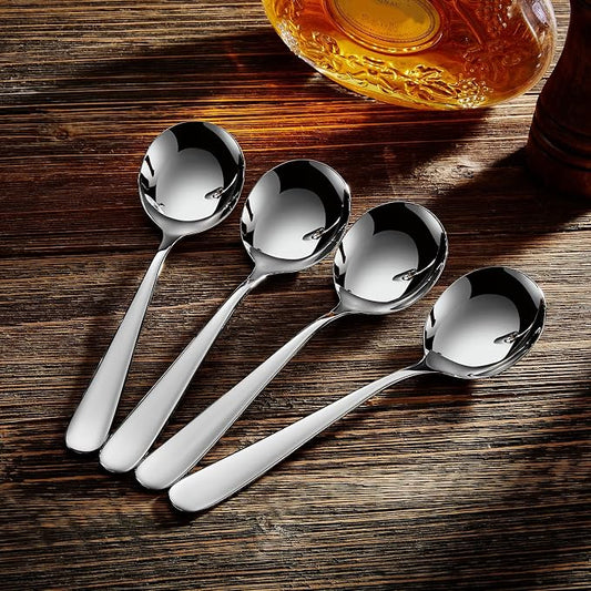 KEAWELL Premium 7" Louise Soup Spoons, 18/10 Stainless Steel, Dishwasher Safe (8)