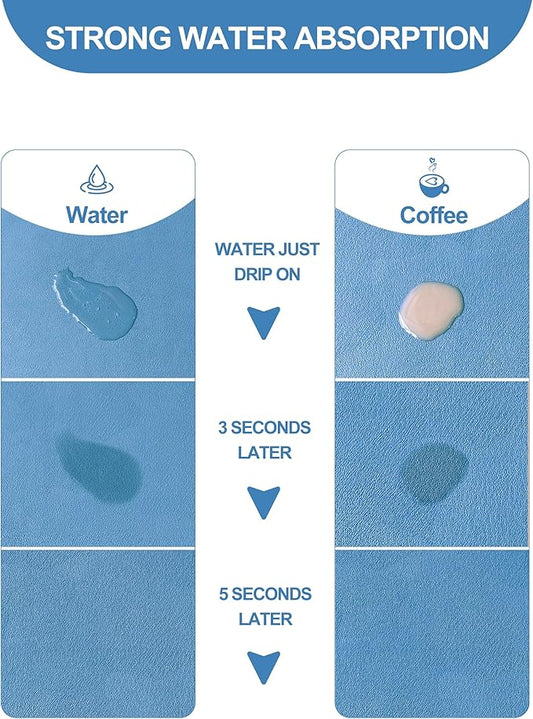 Dish Drying Mat for Kitchen Counter, 12"x19" Dish Drying Pad with Non-slip Rubber Backed, Hide Stain Anti Absorbent for Kitchen Counter, Drying Mat for Coffee Machine Dish Rack (Blue)