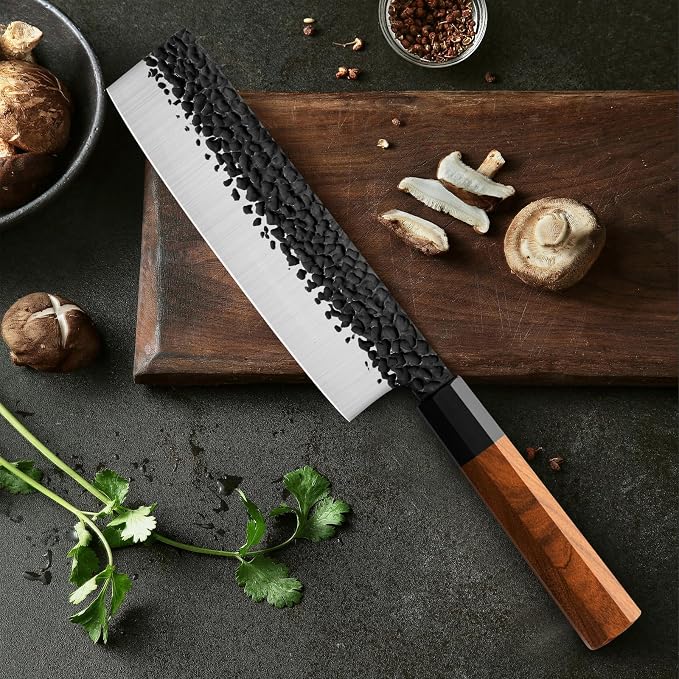 RASSE Japanese Nakiri Knife 7" Kitchen Knife Sharp Meat Cleaver and Vegetable Kitchen Knives Hand Forged High Carbon Japanese AUS-8 Stainless Steel Chef Knife with Rosewood Handle & Gift Box