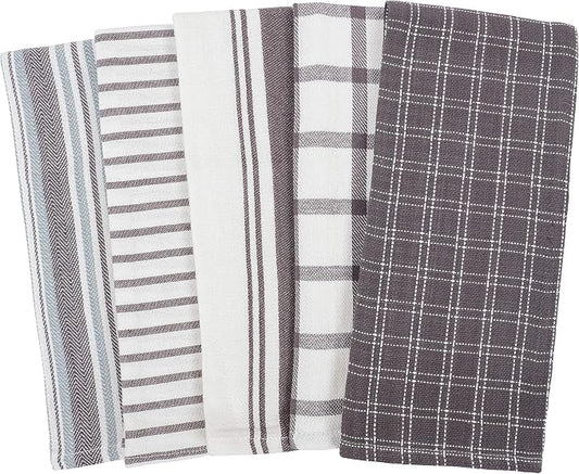 KAF Home Assorted Flat Kitchen Towels - Set of 10, 18 x 28 Inch (Gray)