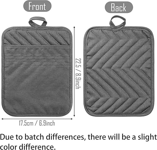 5Pack Pocket Pot Holders Cotton Heat Resistant Potholder Multipurpose Hot Pads Machine Washable Oven Mitts Cooking Pads Bulk for Daily Kitchen Baking and Cooking 8.9 x 6.9 Inch Grey