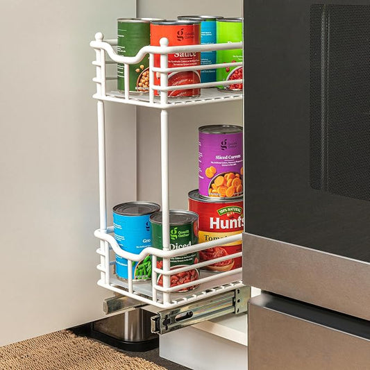 Household Essentials White Steel Two-Tier Slide-Out Organizer with Plastic Liners