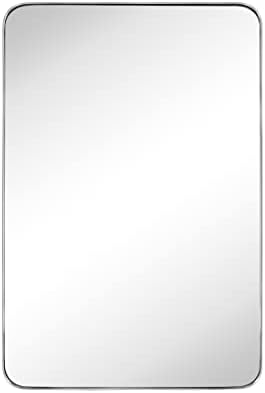 GRACTO 24x36'' Chrome Metal Framed Bathroom Mirror for Wall in Stainless Steel Rounded Rectangular Bathroom Vanity Mirrors Wall Mounted