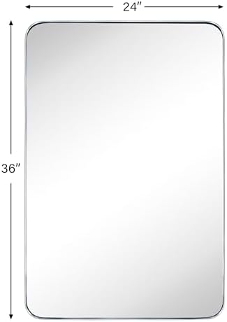 GRACTO 24 x 36'' Polished Nickel Rectangle Bathroom Vanity Mirror for Wall Polished Silver Metal Framed Rounded Rectangular Bathroom Vanity Mirrors, Vertical and Horizontal Hanging…