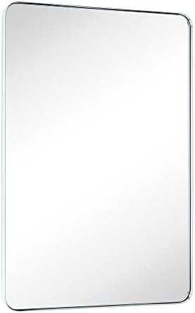 GRACTO 30 x 40'' Chrome Rectangle Bathroom Vanity Mirror for Wall Polished Silver Metal Framed Rounded Rectangular Bathroom Vanity Mirrors Vertical and Horizontal Hanging