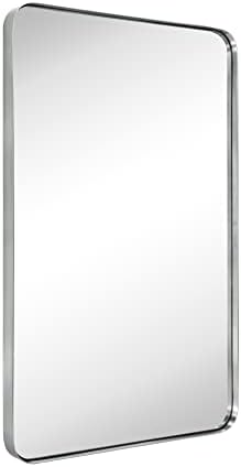 GRACTO 20x30 inch Brushed Nickel Stainless Steel Metal Framed Bathroom Mirror for Wall Mounted Rounded Rectangular Bathroom Vanity Mirror
