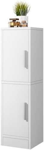 IBUYKE Small Bathroom Storage Cabinet, Narrow Tolite Paper Storage Floor Cabinet with 2 Doors & Adjustable Shelf,Bathroom Organizer for Small Space UWBS002W