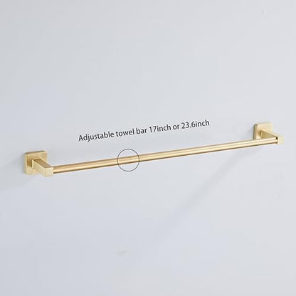Brusehd Light Gold Bathroom Hardware Set 4 Pieces,Bathroom Accessories Set Stainless Steel Wall Mounted, Hand Towel Bar, Towel Ring, Robe Towel Hooks,Toilet Paper Holder,Towel Bar Set, 23.6 Inch…