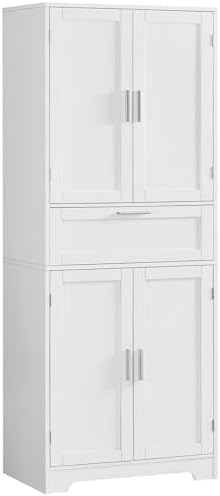 Iwell 67" Tall Storage Cabinet with Adjustable Shelf & 1 Large Drawer, Pantry Cabinet with 4 Doors, Kitchen Cabinets for Dining Room, Living Room, Home Office, White