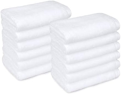 Amazon Basics Cotton Washcloths, Lightweight Quick-Dry, Absorbent Face and Body Towel Set, 12" x 12", White, 12-Pack