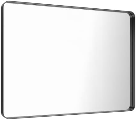 LOAAO 48X32 Inch Black Metal Framed Bathroom Mirror for Wall, Matte Black Bathroom Vanity Mirror Farmhouse, Large Rounded Rectangle Mirror, Anti-Rust, Tempered Glass, Hangs Horizontally or Vertically