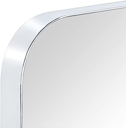 GRACTO 20 x 30'' Polished Nickel Rectangle Bathroom Vanity Mirror for Wall Polished Silver Metal Framed Rounded Rectangular Bathroom Vanity Mirrors, Vertical and Horizontal Hanging…