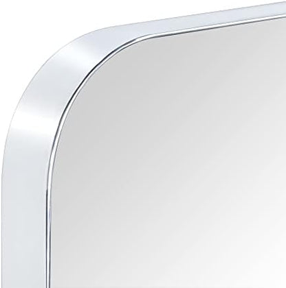 GRACTO 24x36'' Chrome Metal Framed Bathroom Mirror for Wall in Stainless Steel Rounded Rectangular Bathroom Vanity Mirrors Wall Mounted