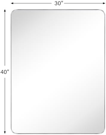GRACTO 30 x 40'' Chrome Rectangle Bathroom Vanity Mirror for Wall Polished Silver Metal Framed Rounded Rectangular Bathroom Vanity Mirrors Vertical and Horizontal Hanging