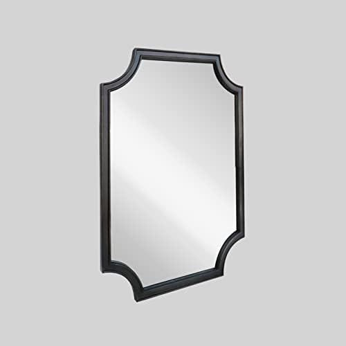 WallBeyond 20" x 30" Full Scalloped Corners Arch Rectangle Wall Mirror with Wood Frame for Entryway, Living Room or Bedroom Home Decor - Light Woodgrain [20" x 30" Black]