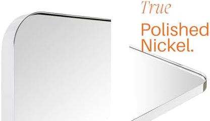 GRACTO 30 x 40'' Polished Nickel Rectangle Bathroom Vanity Mirror for Wall Polished Silver Metal Framed Rounded Rectangular Bathroom Vanity Mirrors, Vertical and Horizontal Hanging…