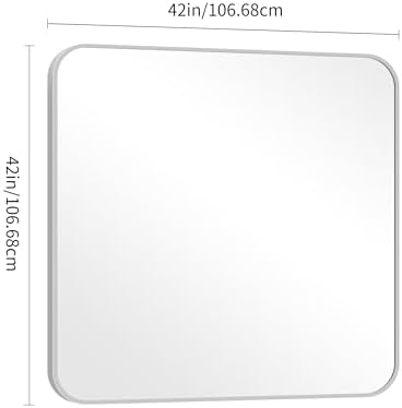 DESBING 42" x 42"Bathroom Mirror, Silver Wall Mirror with Metal Frame, Decorative Rectangular Vanity Mirror for Bedroom Bathroom Living Room Entryway (Horizontal/Vertical)