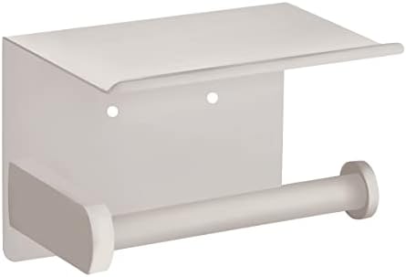 VAEHOLD Self Adhesive Toilet Paper Holder with Phone Shelf SUS 304 Stainless Steel Wall Mounted Toilet Paper Roll Holder - Rustproof and Bathroom Washroom Tissue Roll Holder with Shelf -Beige