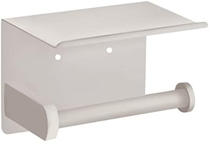 VAEHOLD Self Adhesive Toilet Paper Holder with Phone Shelf SUS 304 Stainless Steel Wall Mounted Toilet Paper Roll Holder - Rustproof and Bathroom Washroom Tissue Roll Holder with Shelf -Beige