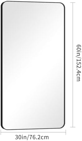 BONEWEI 30x60 inch Bathroom Mirror,Black Rectangle Mirror,Wall Mounted Bathroom Frame Vanity Mirror with Round Corner for Bedroom Living Room, Entryway Hangs Horizontal or Vertical