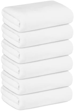 JML Bath Towels with Hanging Loop, White, 30" x 60", 6 Pack