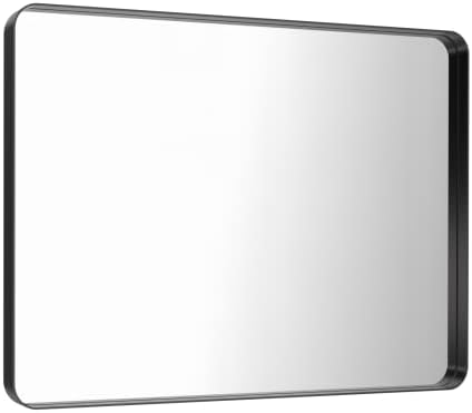 LOAAO 40X32 Inch Black Metal Framed Bathroom Mirror for Wall, Matte Black Bathroom Vanity Mirror Farmhouse, Large Rounded Rectangle Mirror, Anti-Rust, Tempered Glass, Hangs Horizontally or Vertically