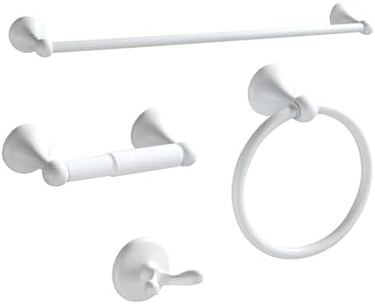 BGL Bathroom Accessories Set, White Paint Expandable Towel Bar 4-Piece Bathroom Accessory Set Wall Mounted Towel Ring Robe Hook Toilet Paper Holder Towel Holder